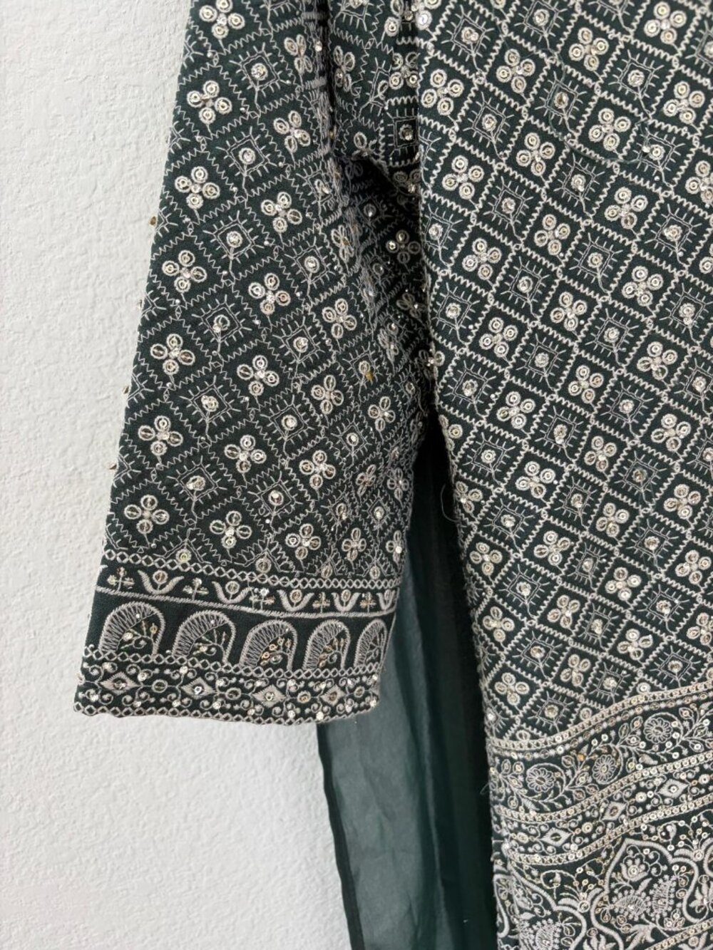 Dark Green Embroidered Kurta Set with Palazzo & Dupatta | Women's Indian Ethnic - Picture 6 of 8